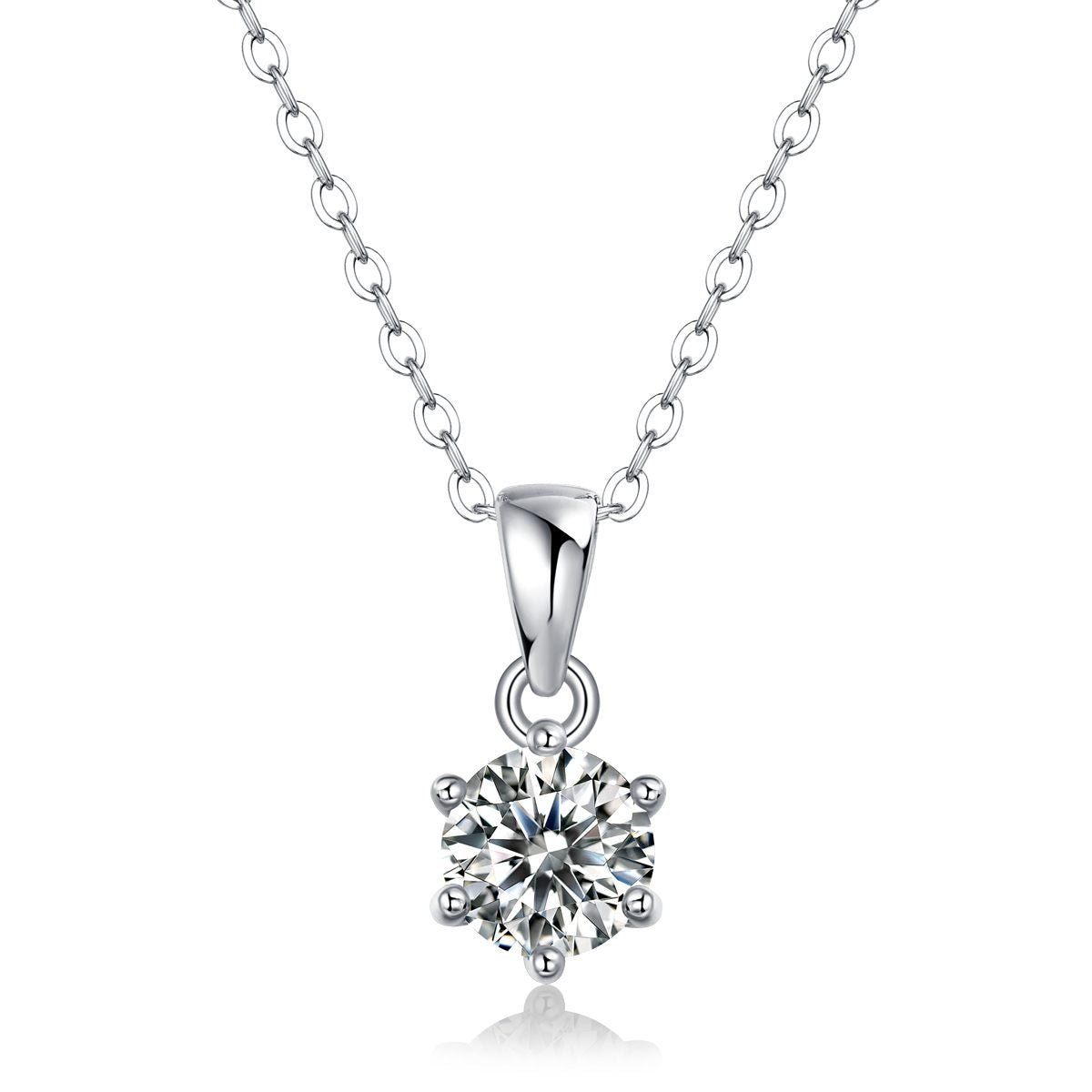 Breeze Dance moissanite pendant on its chain, front view
